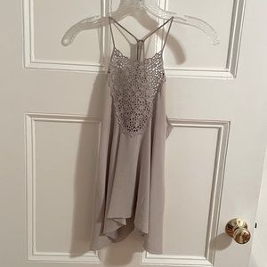 Lilac Rebecca Taylor Racerback Silk Top with Floral Cut Out